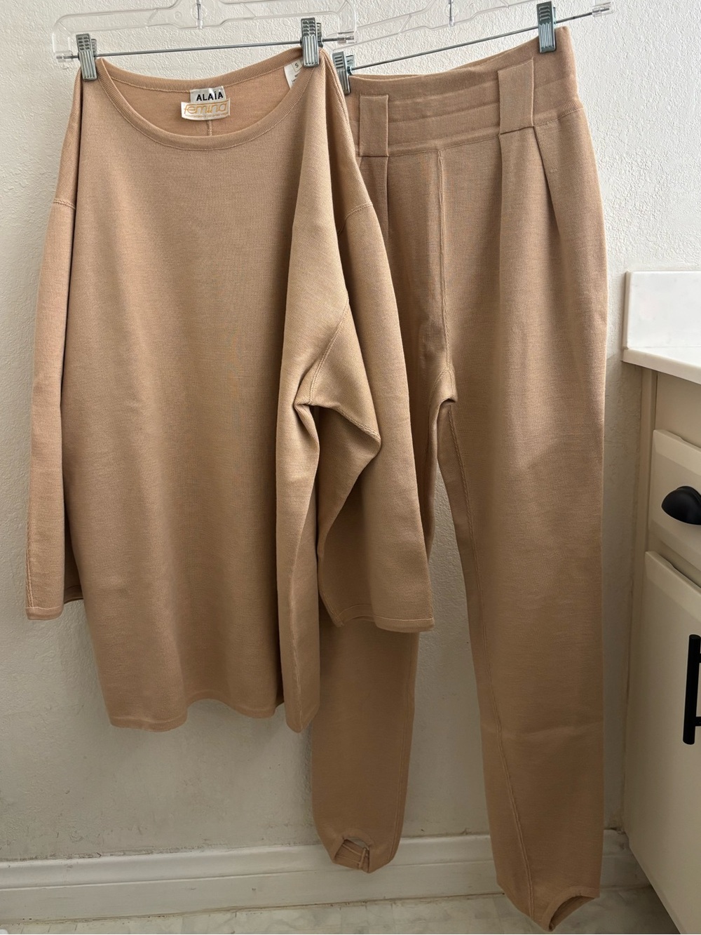 Vintage Azzedine Alaïa 1980s 100% Virgin Wool Knit Stirrup Pant & Tunic Set